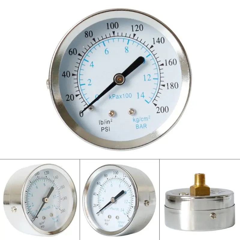 

1/8" NPT Air Pressure Gauge 0-200 PSI Back Rear Mount 63mm 2.5" Face 0-14kg/cm2