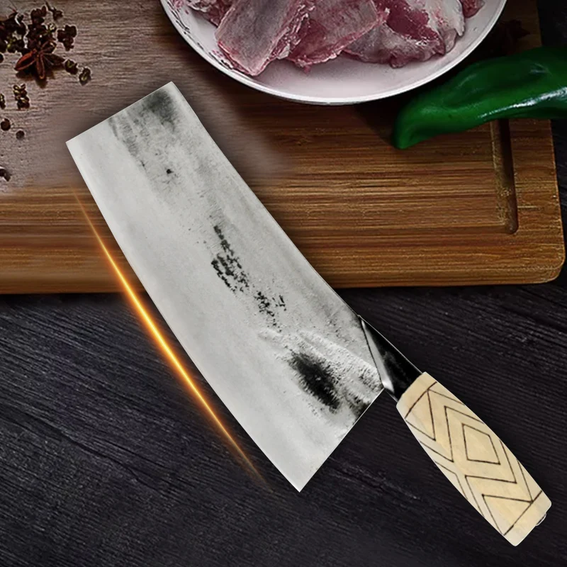 Разделочный кухонный нож из нержавеющей стали, поварские ножи, острые, ручной работы, кованые, с деревянной ручкой, кухонные инструменты, аксессуары, нож для мясника