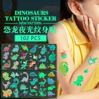 Dinosaurio luminoso tatuajes de calcomanías de niños, calcomanías que brillan temporal en la cara, brazo, pierna, decoración artística para el cuerpo