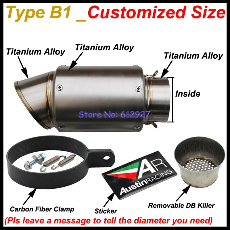 Универсальный Впускной 51 мм 61 мм 63 мм 65 мм заказной AR мотоциклетный глушитель из углеродного волокна титановый мотоциклетный глушитель Escape Moto - Цвет: Type B1 - Customized