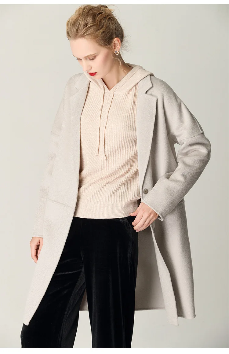 Двухстороннее шерстяное пальто с водной волной, женское облегающее шерстяное пальто-кокон, женские пальто, длинное пальто для женщин, женские зимние пальто