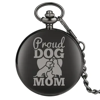 

Dog Mom Design Engraving Custom Quartz Pocket Watch Souvenir Pendant Pocket Clock Arabic Numerals Dial with Pocket Chain