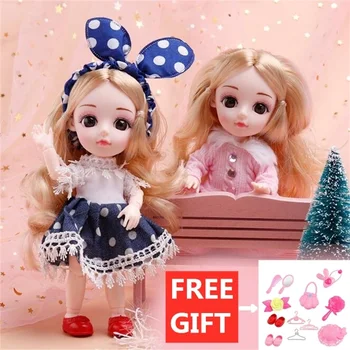 

2 pcs 16cm 1/12 BJD dolls 13 movable joints with With Full Outfits Wigs Shoes kids toys Christmas birthday gifts