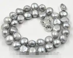 Новый 8-9 мм Южно-морской серый жемчуг барокко ожерелье 18 "леопардовая застежка