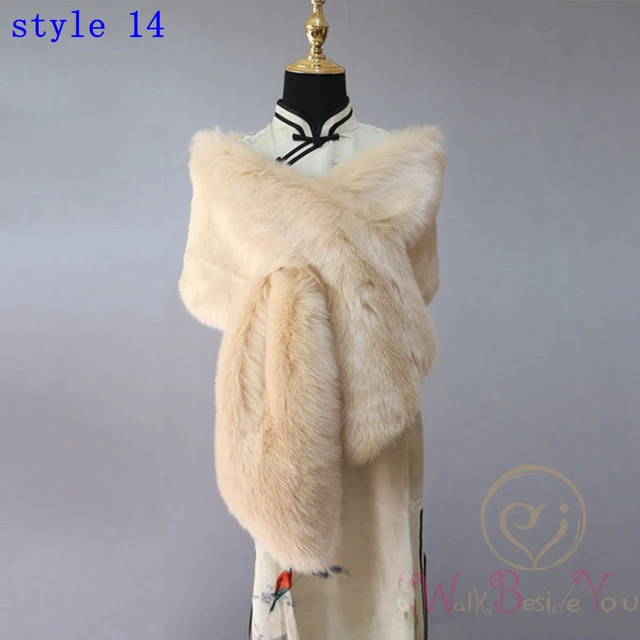 Women Fur Capes Champagne Wedding Bolero Faux Fur Stole Bridal Jacket Formal Party Shrug Walk Beside You Cape De Mariage style14