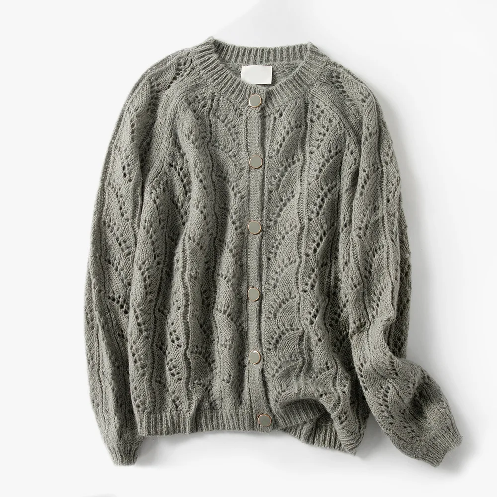 Hollow out Women Knit Sweater Single Breastd O