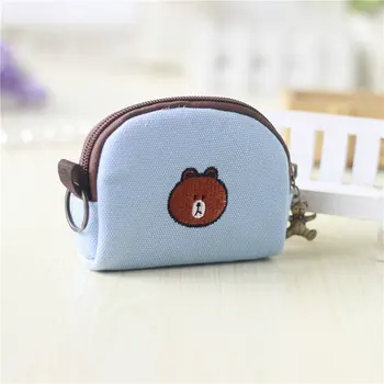 

Card Key Portable Canvas Bag Girl Cute Small Zipper Coin Purse Card Holder Wallet Cat Bear Printed Square Waterproof Wallet