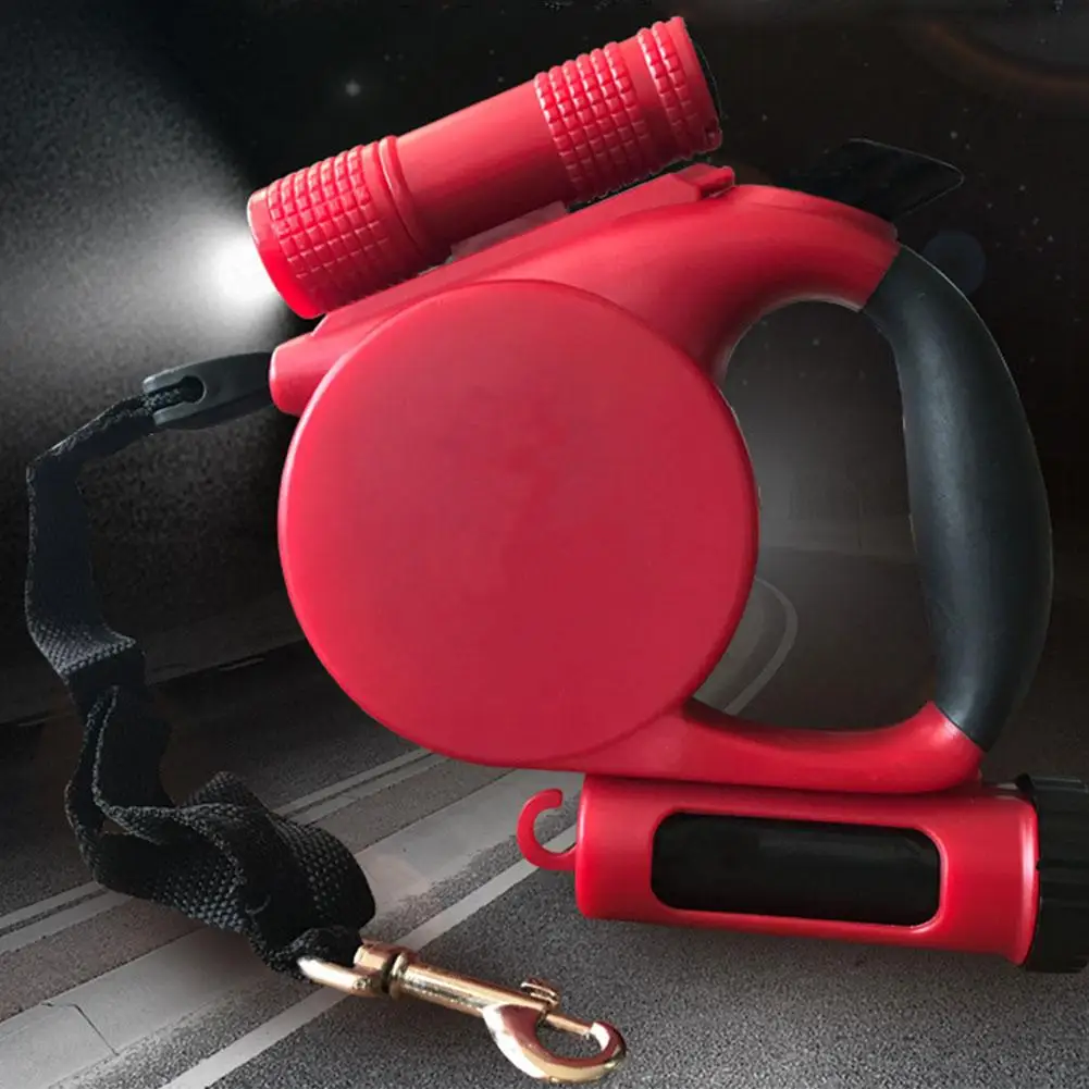 

3 in 1 LED flashlight extendable retractable leash for pet dog Automatic flexible traction rope lead strap with garbage bag