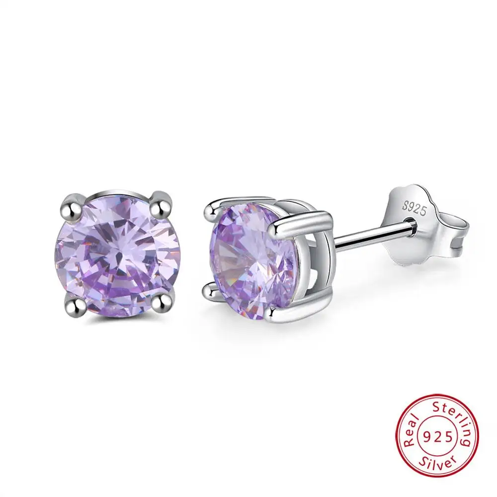 Alexandrite Effie queen 925 пробы серебряные серьги для женщин с красным фиолетовым прозрачный циркониевый Кристальный трендовые серьги-гвоздики ювелирные изделия подарок BE84-W - Цвет камня: Alexandrite