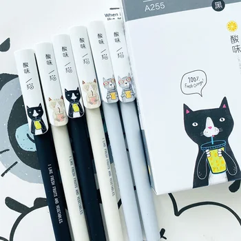 

2pcs/lot Kawaii Cat And Orange Juice Gel Pen Rollerball Pen Writing Tool Student Stationery School Office Supply 0.5mm Black Ink