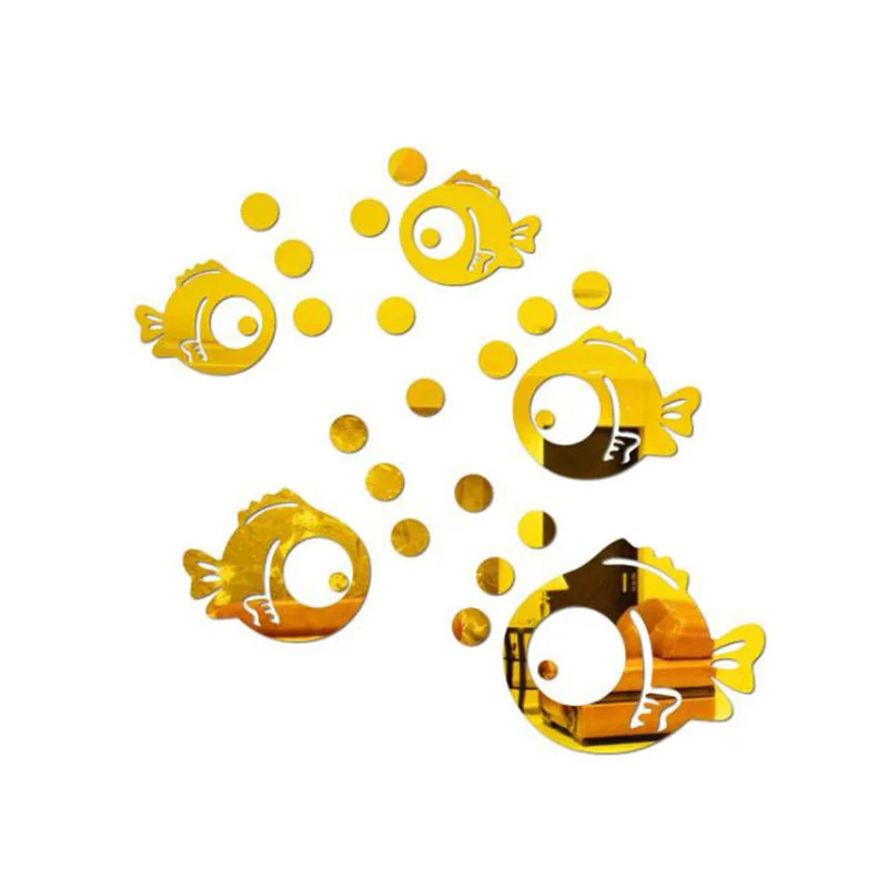 2sets Creative Acrylic Mirror Wall Sticker DIY Bubble Fish Sticker Cute Cartoon Fish Wall Home Decoration