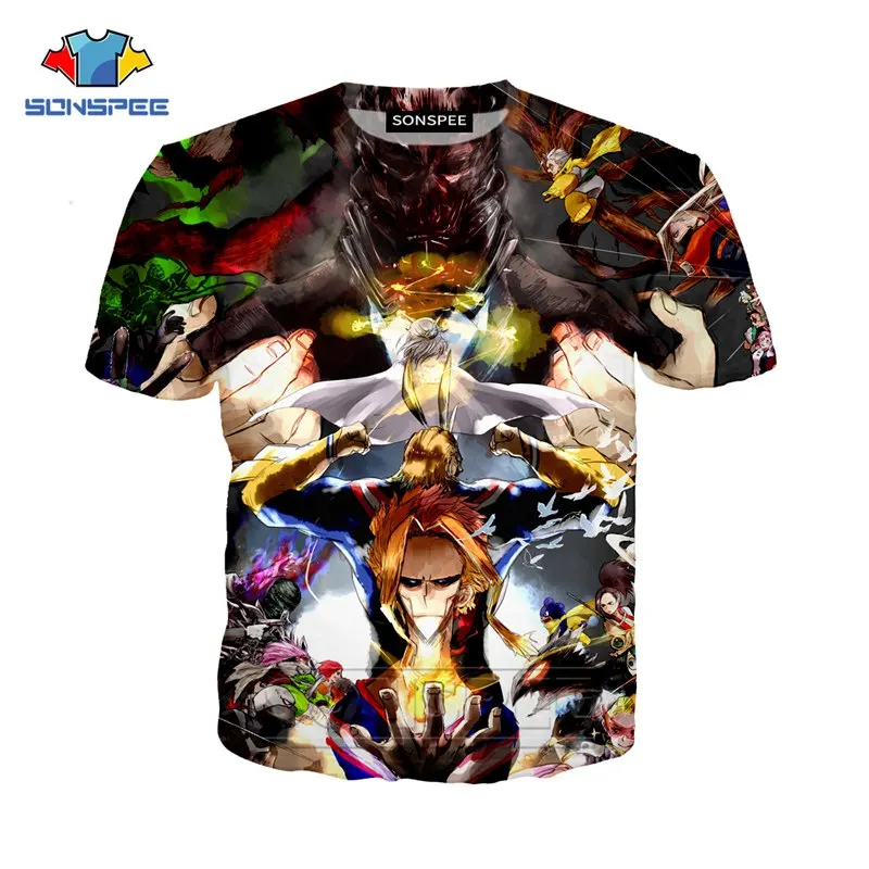 

SONSPEE new 3D printing ladies men's anime Boku No Hero academic T-shirt summer hip-hop pullover casual short-sleeved street clo
