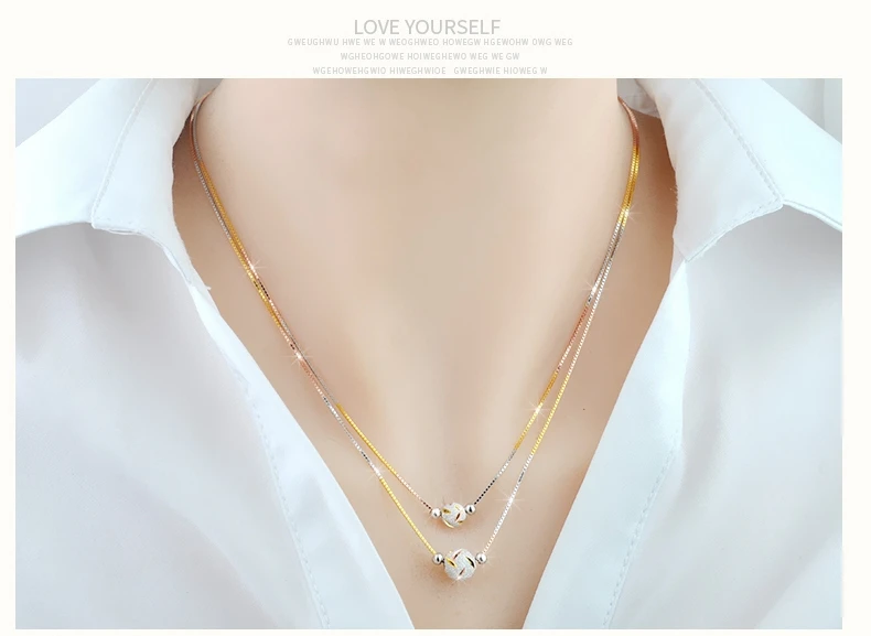 

Genuine S925 Sterling Silver Necklace Pendant Double Sanding Ball Color Gold Sterling Silver Elegant Women's Necklace New