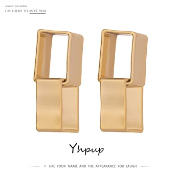 

Yhpup Statement Square Hollow Dangle Earrings for Women Minimalist Golden Metal Texture Earrings Jewelry бижутерия для женщин
