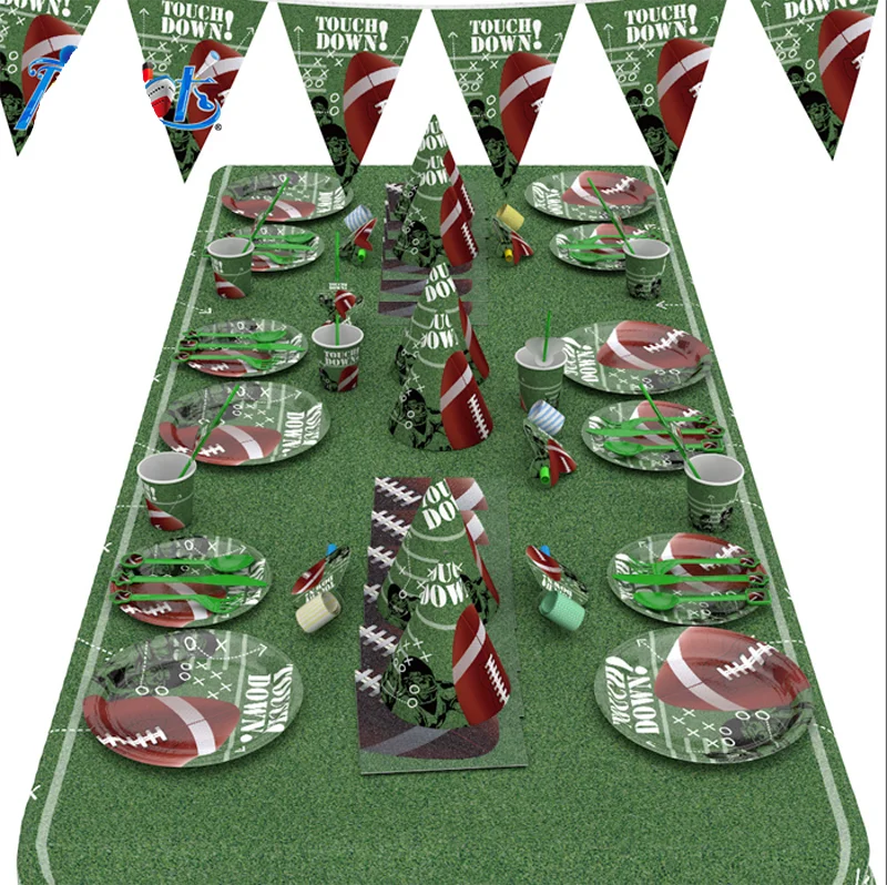 Football Sport Boy Cup+plate+straw+napkin Banner Happy Birthday Kids Baby Shower Paper Party Decoration Set Theme Supplies | Дом и сад