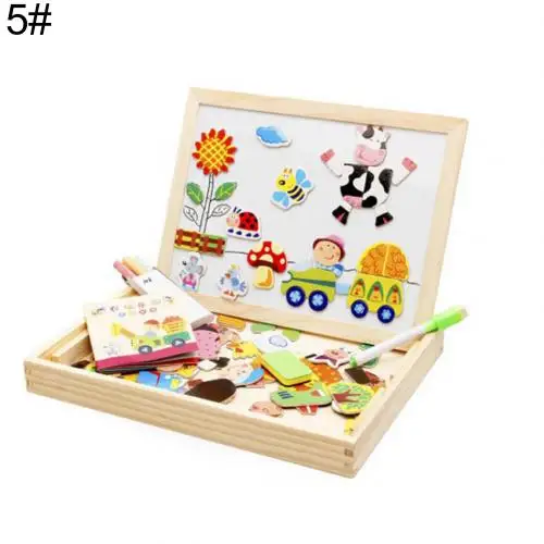 5 Baby Learning Toys Montessori Wooden Puzzle Animals Puzzles Double Side Magnetic Drawing Board Educational Toys for Kids - Цвет: 5