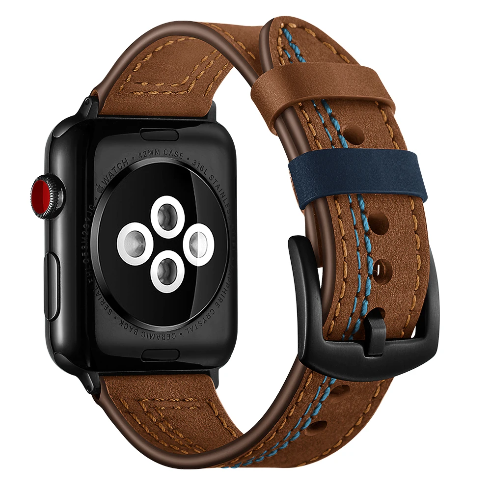

Men's Wristwatch Strap for 42mm/44mm Apple Watch Band Cow Genuine Leather iwatch Belt for Series 5 4 3 2 1 Smartwatch Bracelet.