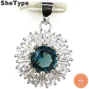 

21x15mm SheType European Style 2.0g Created London Blue Topaz CZ 925 Solid Sterling Silver Pendant