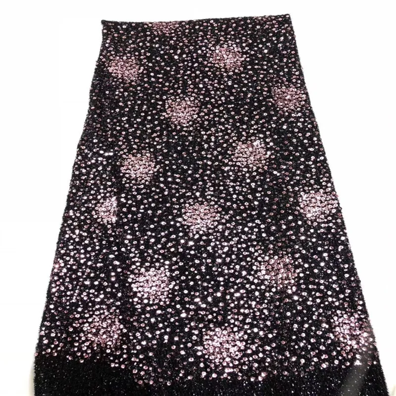 

2019 Velvet high quality sequence French Nigerian sequins net lace,African tulle mesh sequence lace fabric for dress 5yards/lot