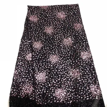 

2019 Velvet high quality sequence French Nigerian sequins net lace,African tulle mesh sequence lace fabric for dress 5yards/lot