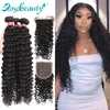 Rosabeauty 28 30 inch Deep Wave Bundles With Closure Peruvian Remy Human Hair Weaves Water Curly and 5X5 Lace Closure 1