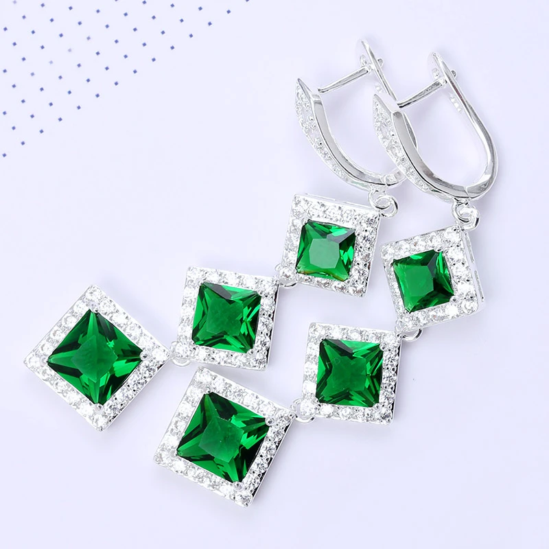 Длинные серьги для женщин богемные зеленые циркониевые геометрические