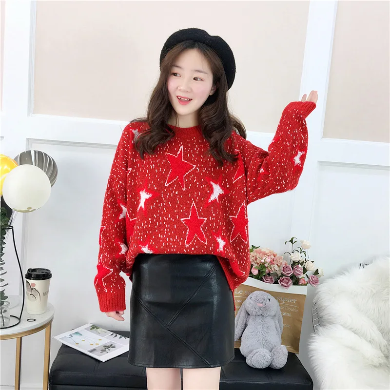 

2019 Fall/Winter Star Pattern Women's Sweater Korean Loose Joker Turtleneck Knitted Shirt Winter Shirt Top knit sweater women