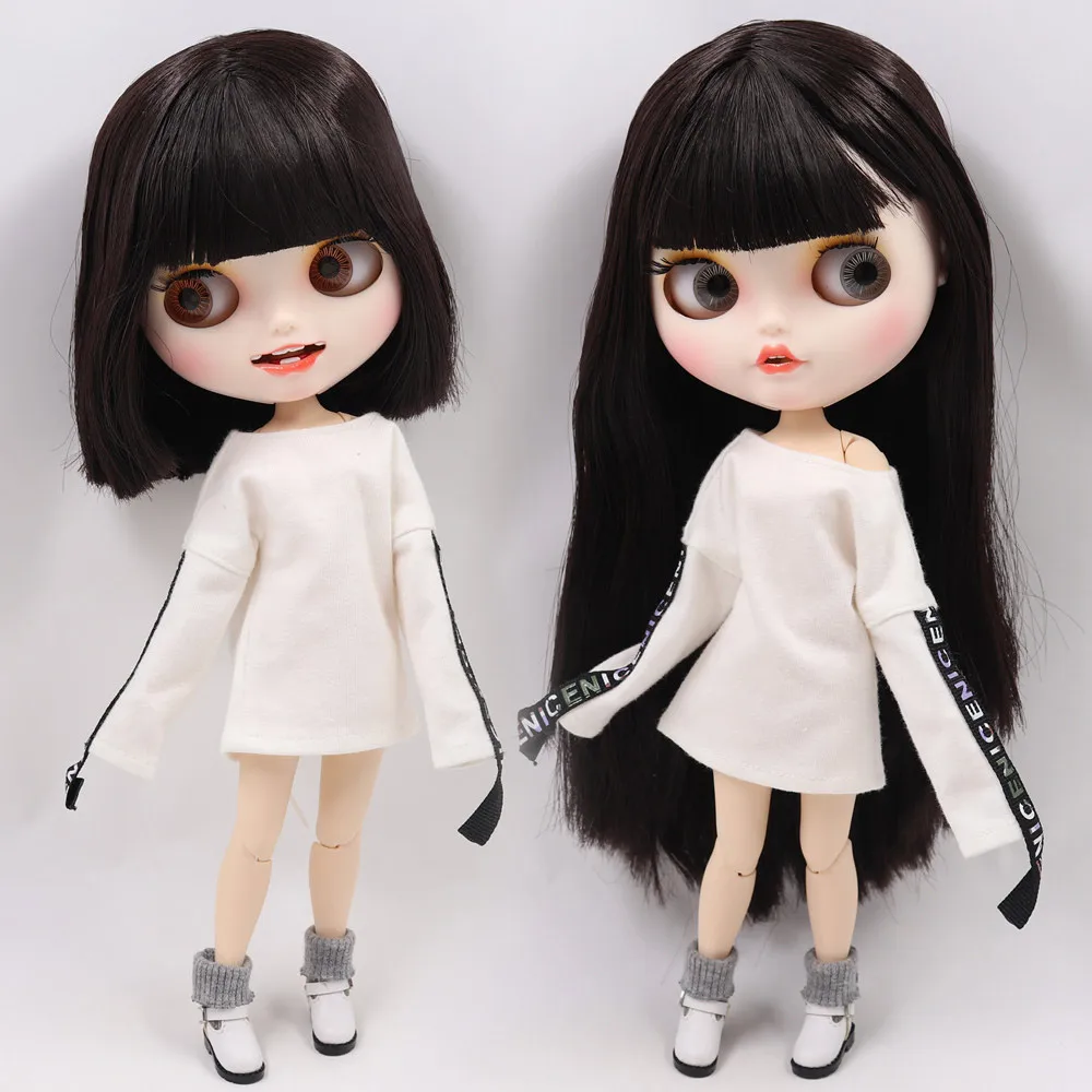 Ледяной DBS Blyth кукольные нет. BL0312 короткие темно-каштановые волосы резные губы с