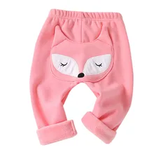 Для детей для маленьких мальчиков и девочек с мультипликационным принтом «Лиса» Утепленная одежда леггинсы брюки штаны 819