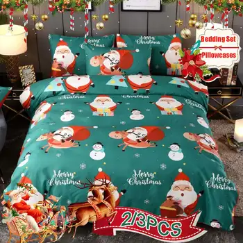 

High Quality Christmas Santa Claus Print Bedding Set 3Pcs Duvet Cover Pillowcase Twin Full Comforter Bed Gift For Kid
