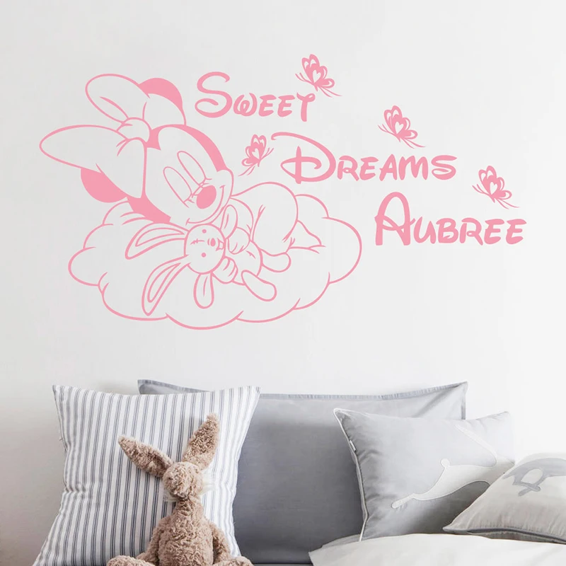 Cartoon Disney Minnie Mouse Sweet Dreams Vinyl Wall Sticker For Kids Room Decoration Nursery Baby Home Decor Mural Art Wallpaper