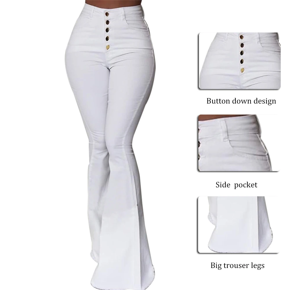 SFIT Bell-Bottom Pants Women Button High Waist Flare Pants New Trousers Slim Casual Solid Work Wear Pantalon Femme