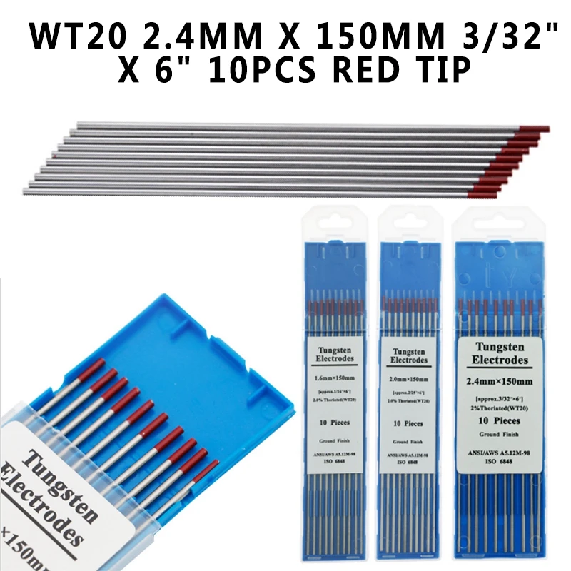 Сварочные паяльные принадлежности WT20 2 4 мм X 150 3/32X6 Дюймов 10 шт. Красный наконечник