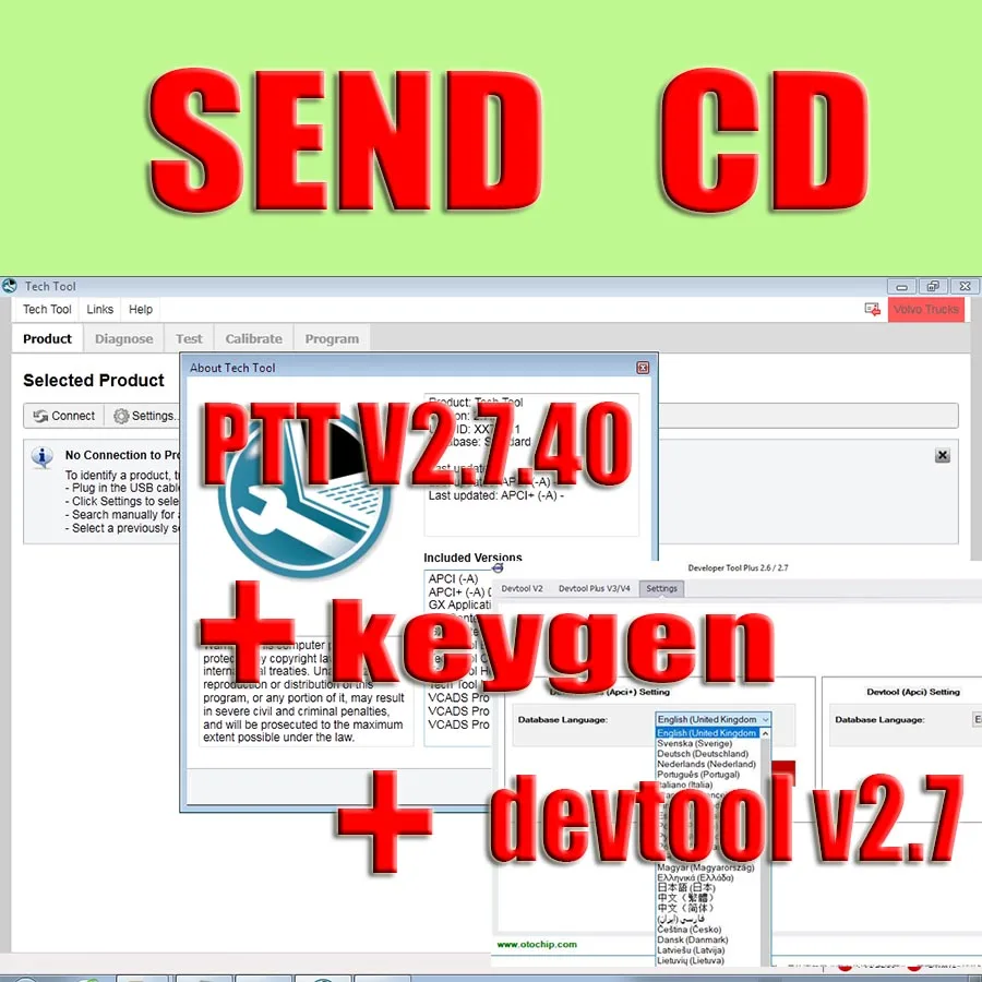 Горячая Премиум технический инструмент PTT V2.7.40 VCADS разработка+ Devtool Plus 2,7 с Keygen+ видео+ APCI для Volvo диагностики - Цвет: v2.7.40 send cd