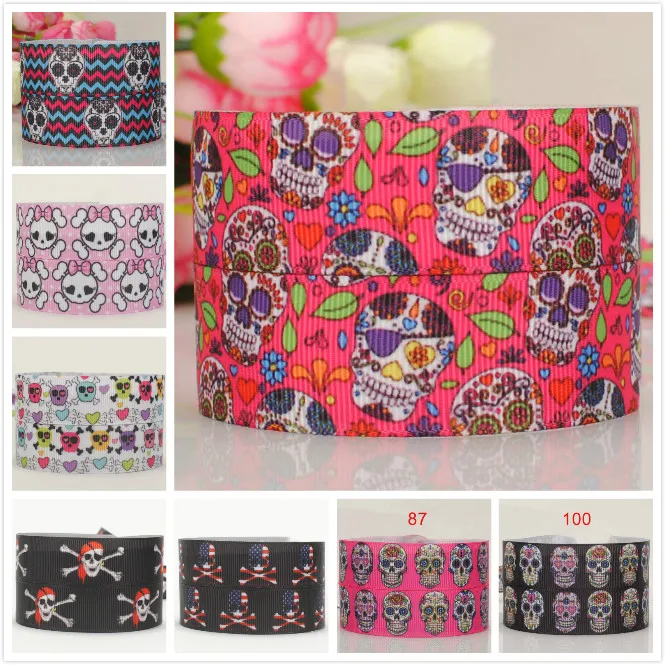 random delivery 1&quotand 7/8&quot 5/10/20 yards skull head ribbon printed grosgrain big promotion | Дом и сад