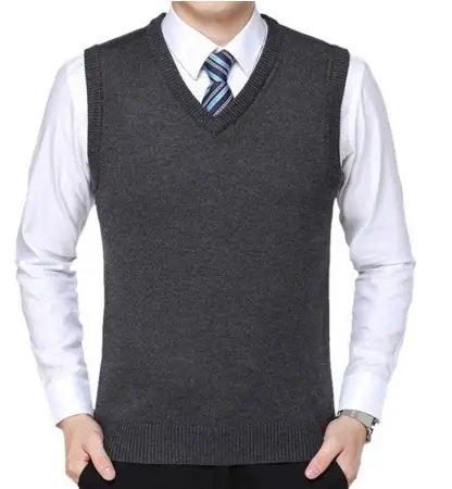 Новинка, вязаный мужской пуловер с v-образным вырезом, без рукавов, официальный, деловой, мужской, Повседневный, трикотаж, однотонный, мужской, тонкий свитер, жилет J654 - Цвет: Dark Gray