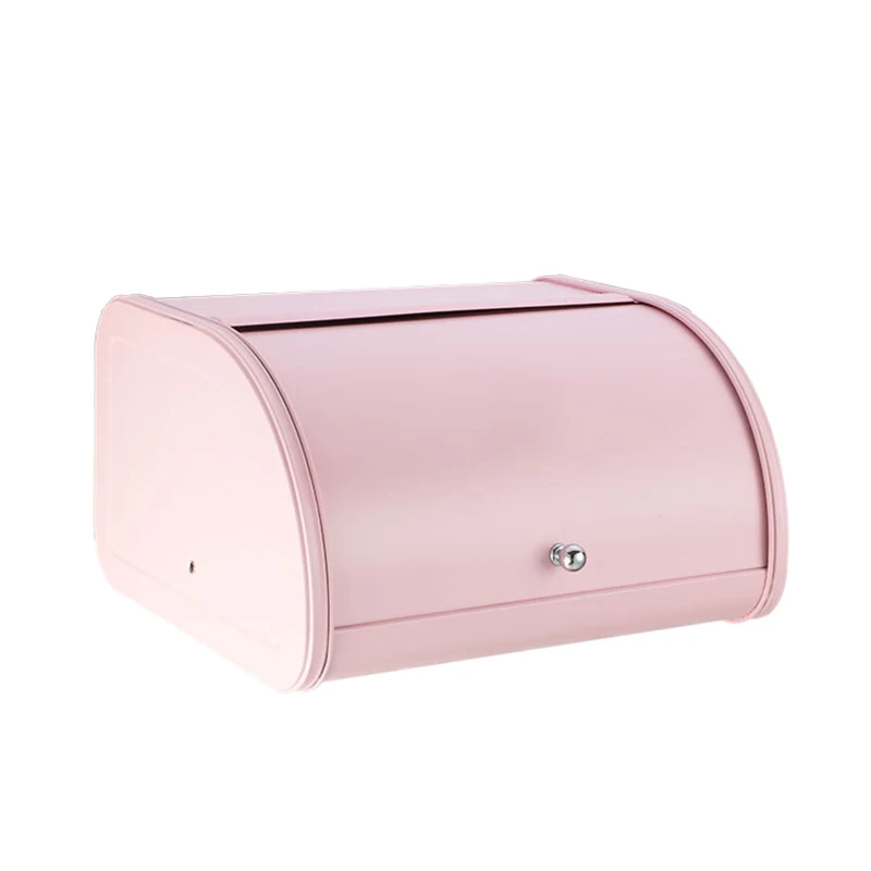

Vintage Bread Box Storage Bin Rollup Top Pink Small Powder Coated Bread Iron Snack Boxes Food Container for Kitchen Home Decor