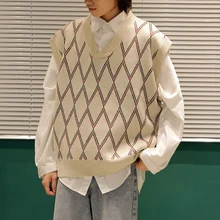 Жилет свитер мужской классический полосатый Алмаз свитер жилет без рукавов пуловер v-образным вырезом мужской дикий свитер осень