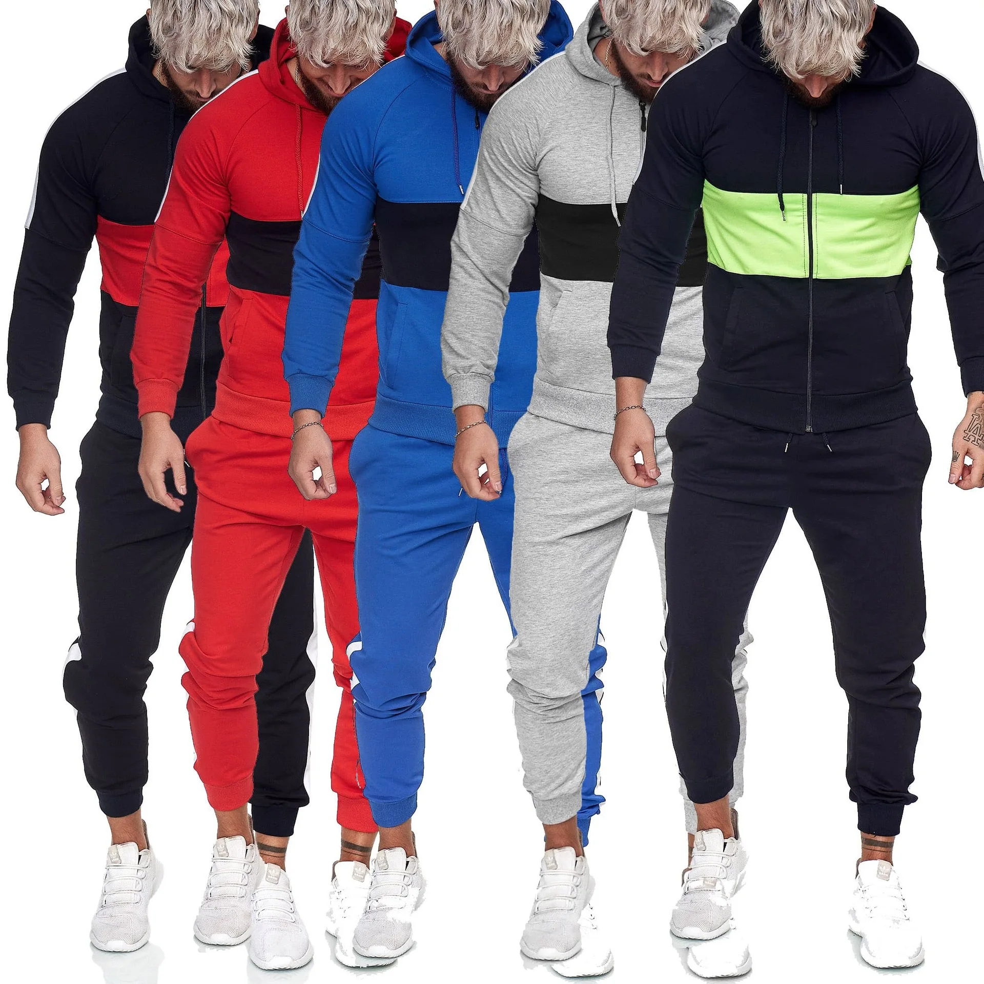

Causal 2 Piece Sets Tracksuit For Men 2020 New Autumn Striped Sweatshirt+Sweatpants Male Sportwear Suits Hoodies Joggers Outfits
