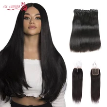 

Straight Super Double Drawn Hair Bundles With Closure 15A Top Grade Virgin Hair Peruvian Hair 100% Human Hair Bundles