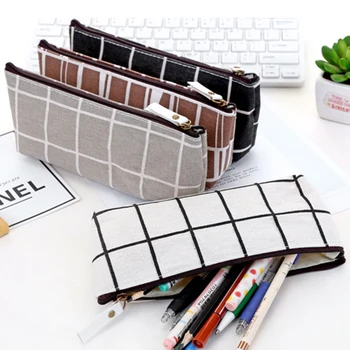 

Girl Plaids Check Pencil Bag Travel Storage Zipper Organizer Pouch Toiletry Bag Canvas Makeup Bag Students Stationery Gift