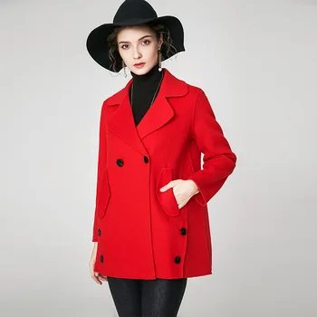 

Women Winter Autumn High Street Fashion Turn Down Collar Asymmetrical Cashmere Coats Female Casual Pluse Size Loose Wool Coats