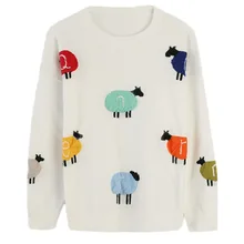 GRUIICEEN вышивка Овцы шаблон Женский свитер Мода o-образным вырезом осенний свитер трикотажные пуловеры GY2019140