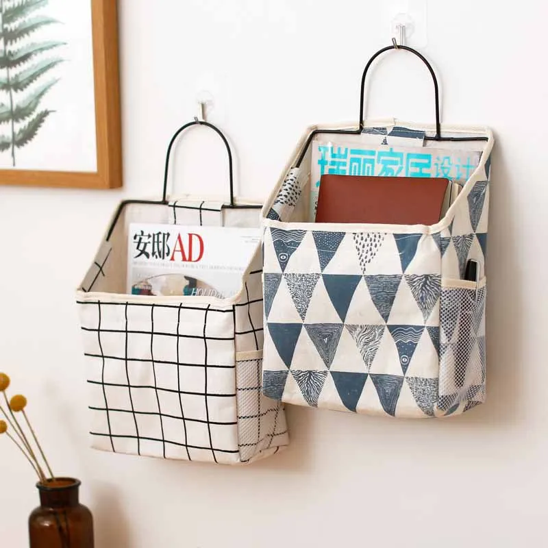 

5 Packs Simple Wall Hanging Storage Linen Bag Home Decoration Organizer Bag Nordic Closet Organizer Holder Dormitory Storage Bag