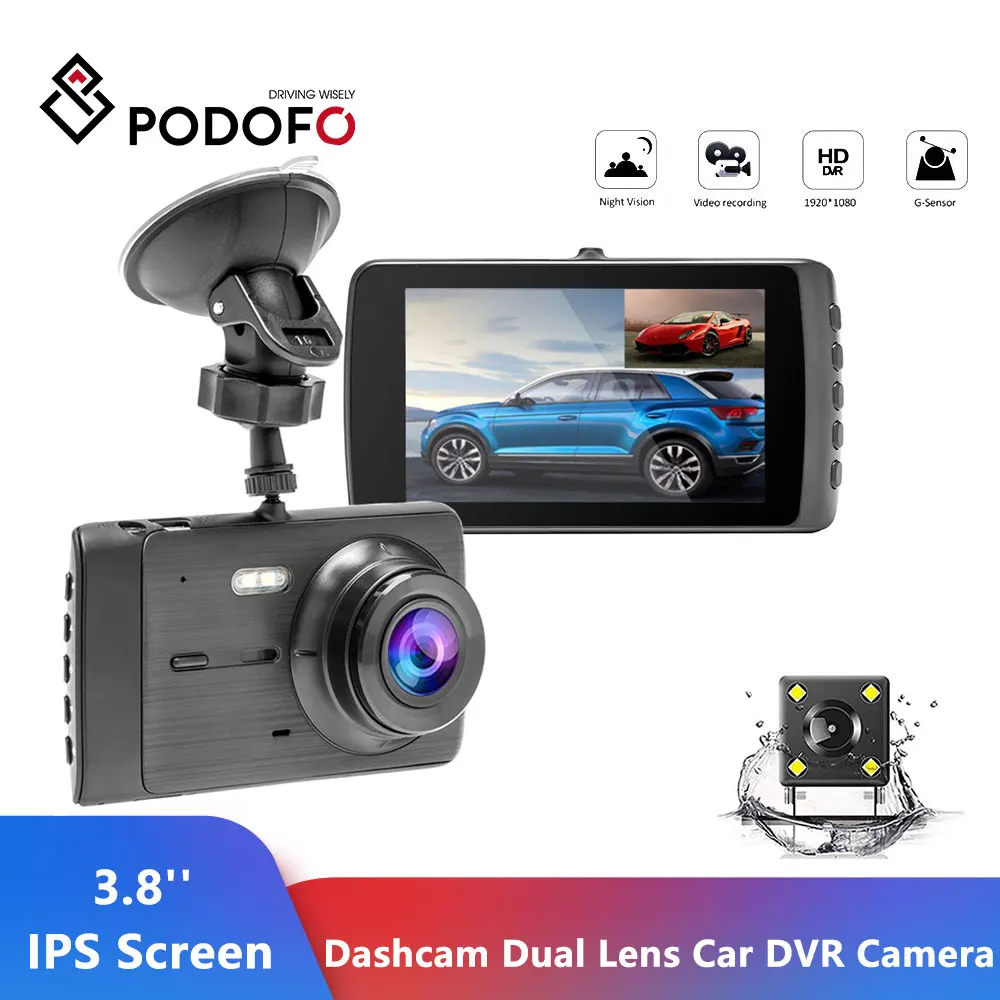 

Podofo Dashcam Dual Lens Car DVR Camera FHD 1080P 3.8'' IPS Screen Video Recorder autoregistrars dash came with Rear View Camera