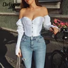 Low Cost Women Shirts Tops Corset Crop-Top White Blouse Lace-Up Adjustable Darlingaga Off-Shoulder 4000390579502