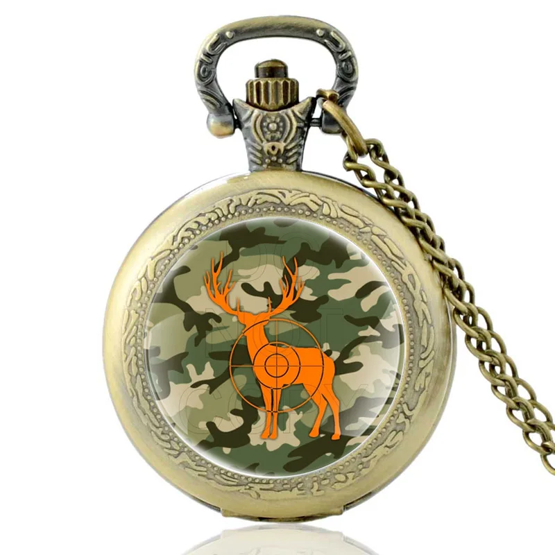 

Classic Hunting Elk Design Quartz Pocket Watch Men Women Glass Dome Pendant Necklace Hours Chain Clock Best Gifts