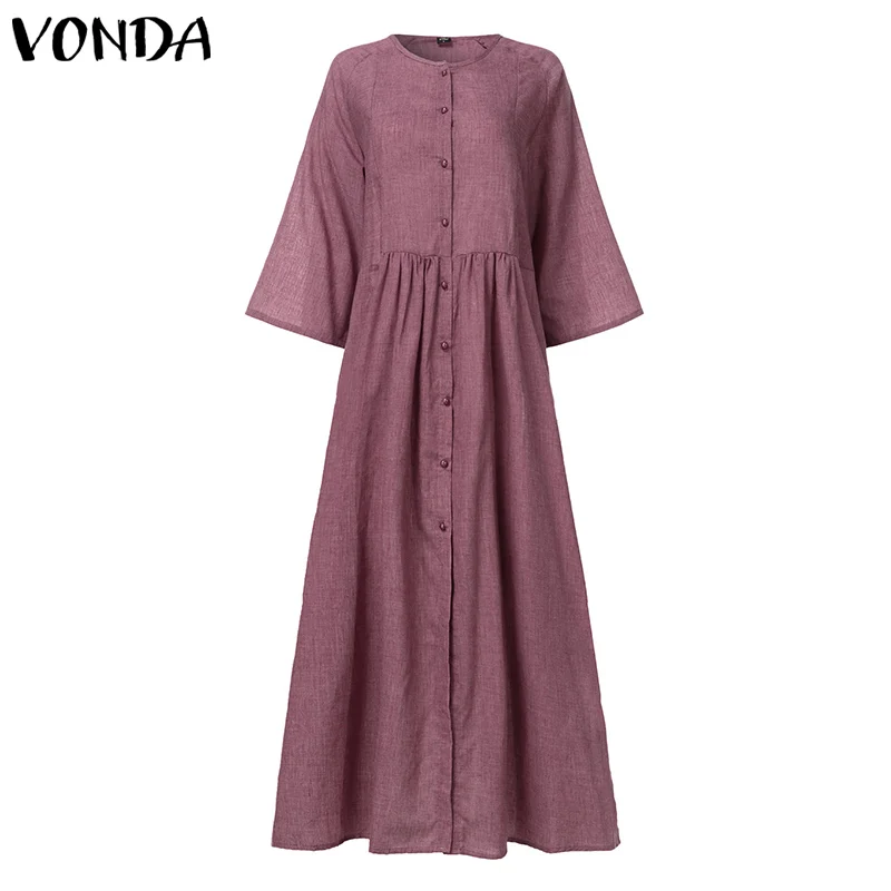 VONDA, женское богемное платье,, женское сексуальное платье, на пуговицах, с разрезом, вечерние, свободное платье размера плюс, Пляжное, Vestidos, винтажное платье, S-5XL