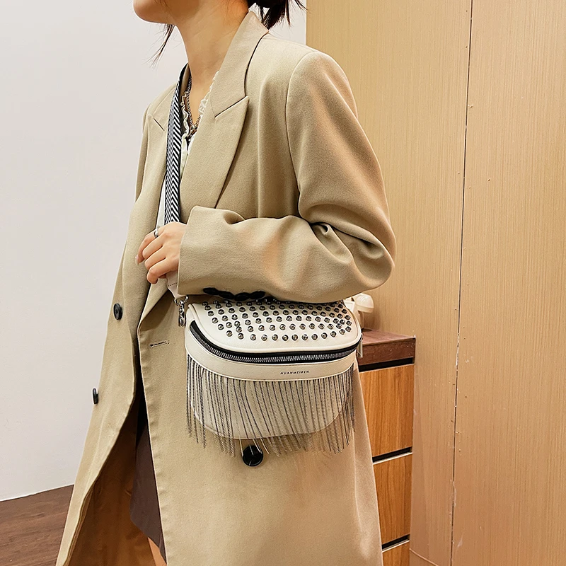 Women Crossbody Chest Bag Fashion Tassel Leather Large Capacity