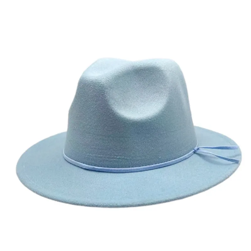 

Solid color Women Fedora Hat Men Wide Brim Wool Jazz Felt Hats Panama Trilby Cap Trend Gambler Hat Wholesale